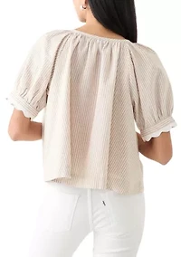 Petite Puff Sleeve Scalloped Top