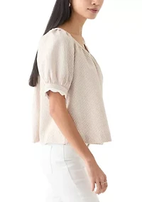 Petite Puff Sleeve Scalloped Top
