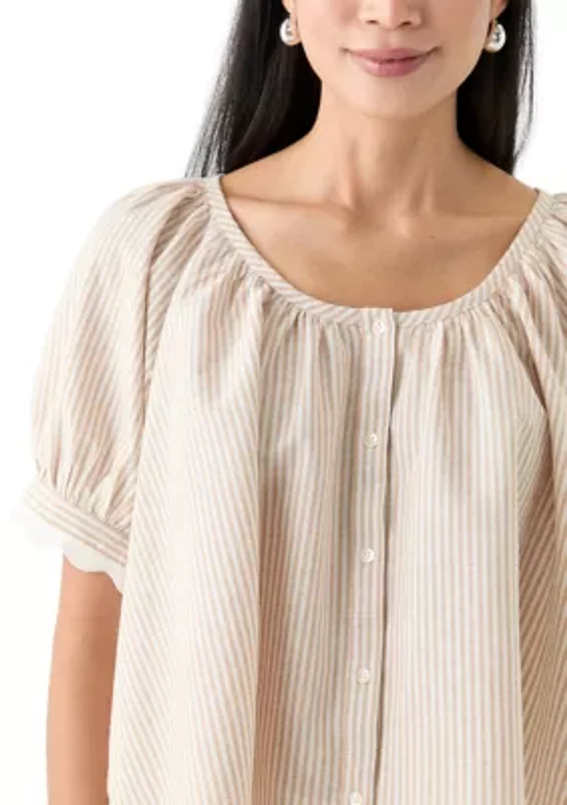 Petite Puff Sleeve Scalloped Top