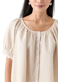 Petite Puff Sleeve Scalloped Top