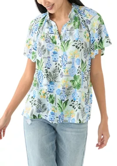 Petite Flutter Sleeve Peasant Top