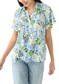 Petite Flutter Sleeve Peasant Top