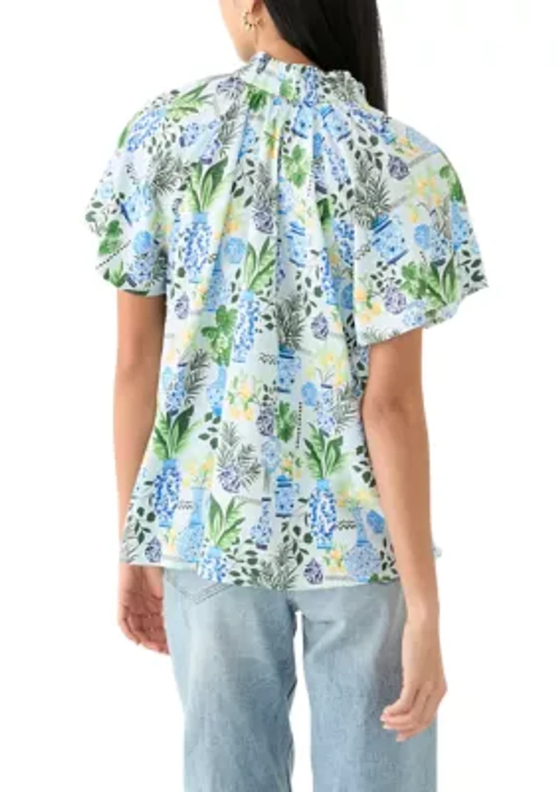 Petite Flutter Sleeve Peasant Top