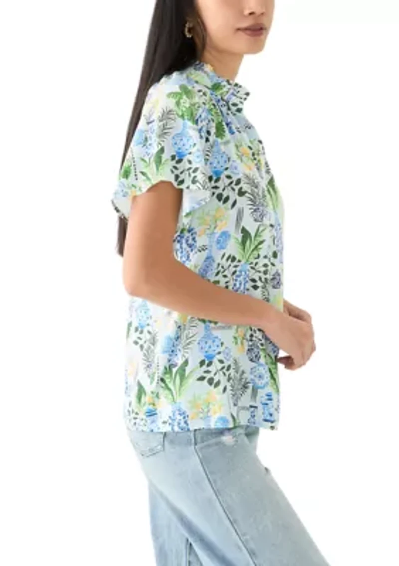 Petite Flutter Sleeve Peasant Top