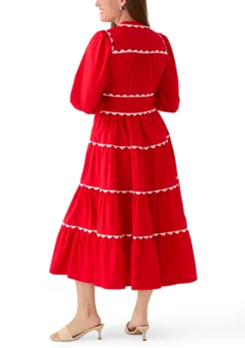 Petite Long Sleeve Scallop Trim Shirt Dress