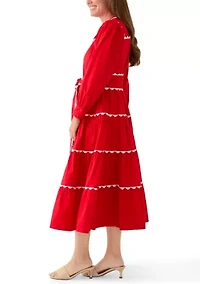 Petite Long Sleeve Scallop Trim Shirt Dress