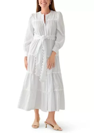 Petite Long Sleeve Scallop Trim Shirt Dress