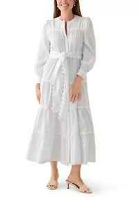 Petite Long Sleeve Scallop Trim Shirt Dress