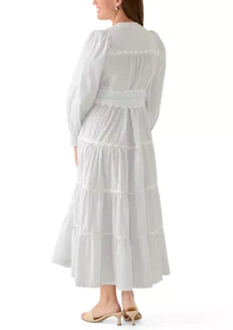 Petite Long Sleeve Scallop Trim Shirt Dress