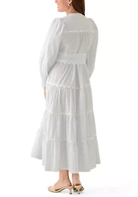 Petite Long Sleeve Scallop Trim Shirt Dress