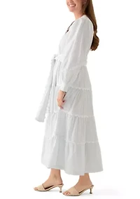 Petite Long Sleeve Scallop Trim Shirt Dress