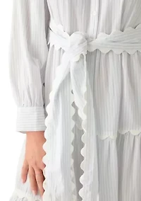 Petite Long Sleeve Scallop Trim Shirt Dress
