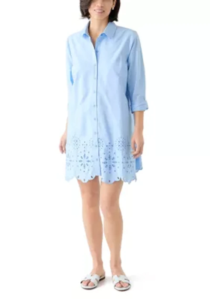 Petite Long Sleeve Eyelet Shirtdress