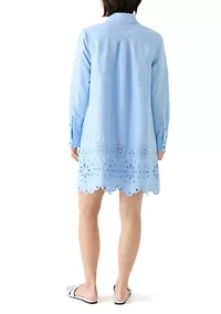 Petite Long Sleeve Eyelet Shirtdress