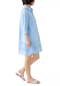 Petite Long Sleeve Eyelet Shirtdress