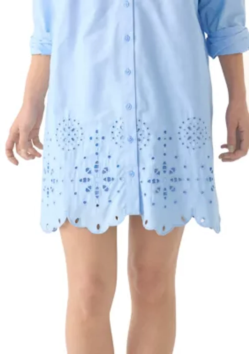 Petite Long Sleeve Eyelet Shirtdress