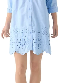 Petite Long Sleeve Eyelet Shirtdress