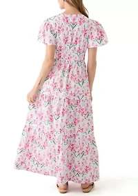 Petite Short Puff Sleeve Waisted Midi Dress
