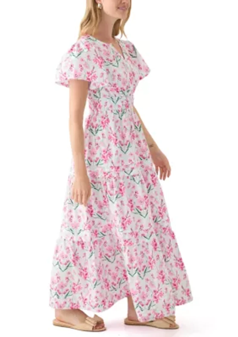 Petite Short Puff Sleeve Waisted Midi Dress