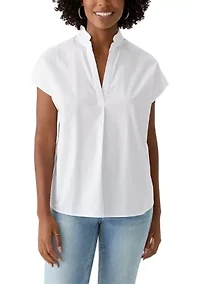 Petite Short Sleeve Dolman Ruffle Neck Top