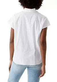 Petite Short Sleeve Dolman Ruffle Neck Top