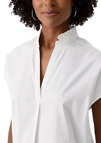 Petite Short Sleeve Dolman Ruffle Neck Top