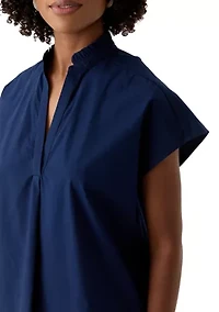 Petite Short Sleeve Dolman Ruffle Neck Top