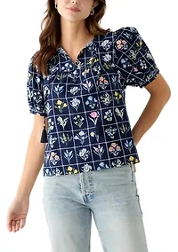 Petite Puff Sleeve Printed Blouse