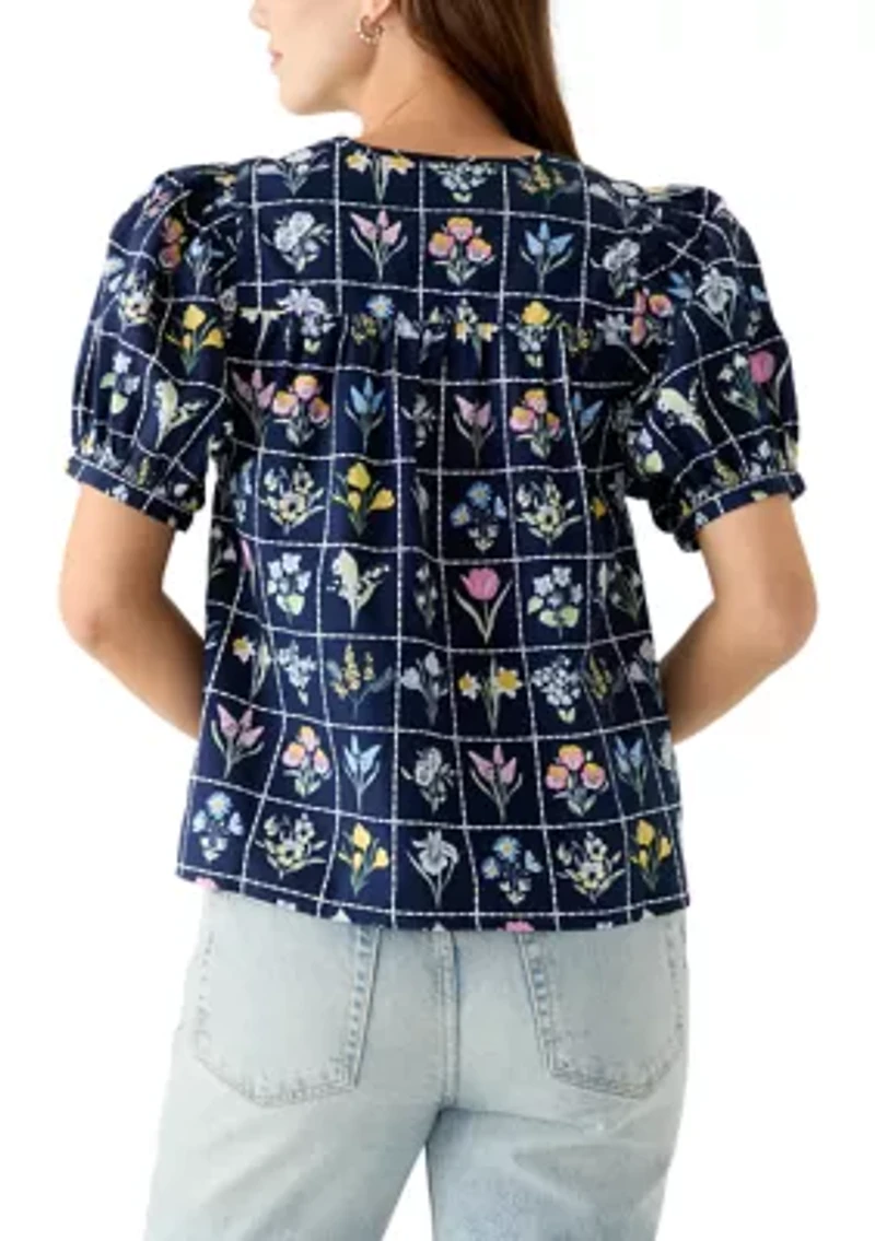 Petite Puff Sleeve Printed Blouse