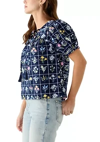 Petite Puff Sleeve Printed Blouse