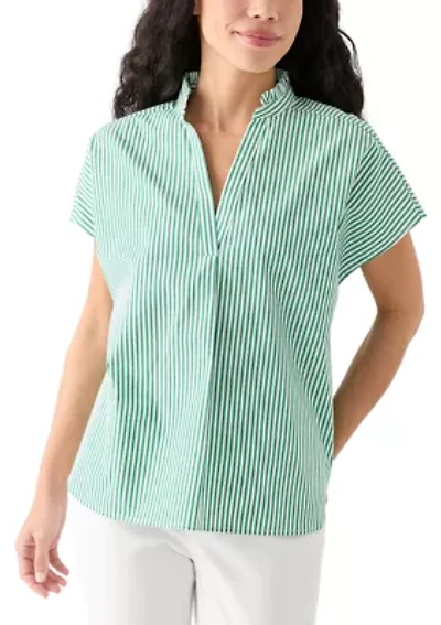 Petite Short Dolman Sleeve Ruffle Neck Top