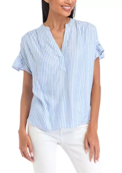 Petite Striped Flutter Sleeve Top