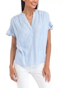 Petite Striped Flutter Sleeve Top