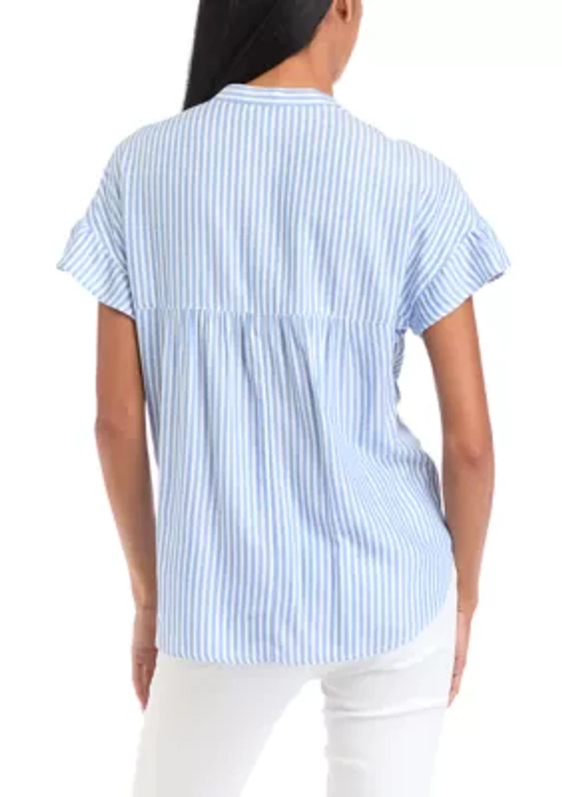 Petite Striped Flutter Sleeve Top