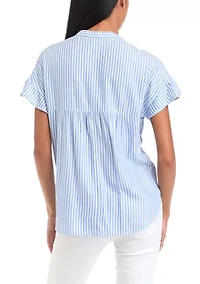 Petite Striped Flutter Sleeve Top