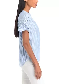 Petite Striped Flutter Sleeve Top