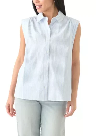 Petite Sleeveless Button Down Shirt