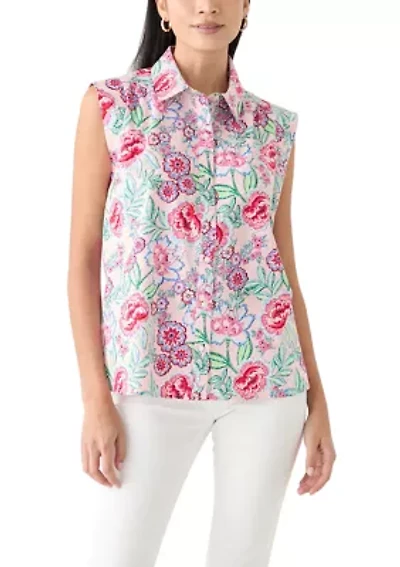 Petite Sleeveless Button Down Shirt