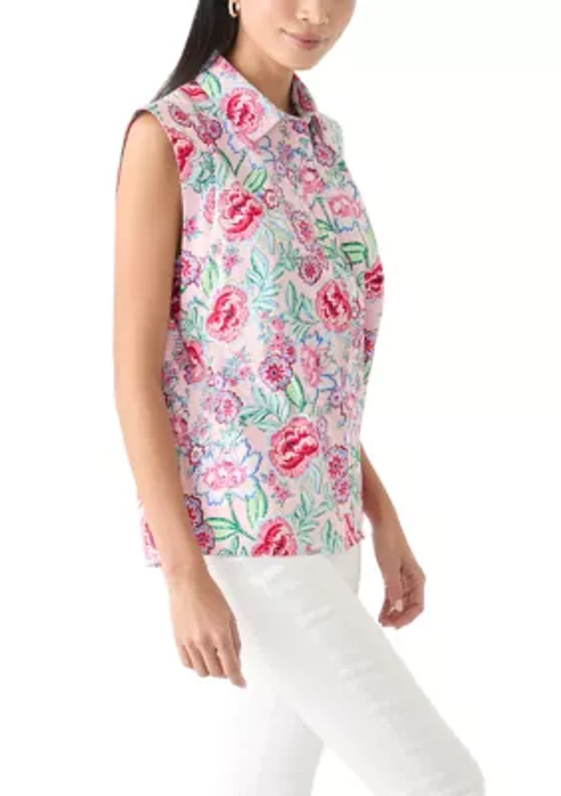 Petite Sleeveless Button Down Shirt