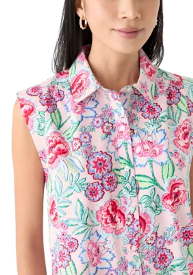 Petite Sleeveless Button Down Shirt