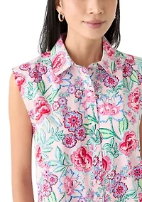 Petite Sleeveless Button Down Shirt