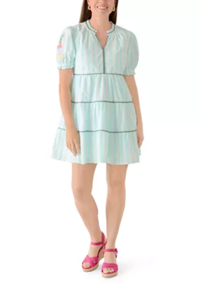 Petite Embroidered Tiered Mini Dress