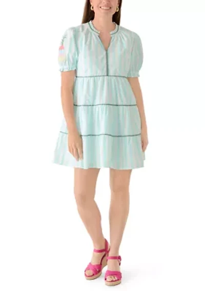 Petite Embroidered Tiered Mini Dress