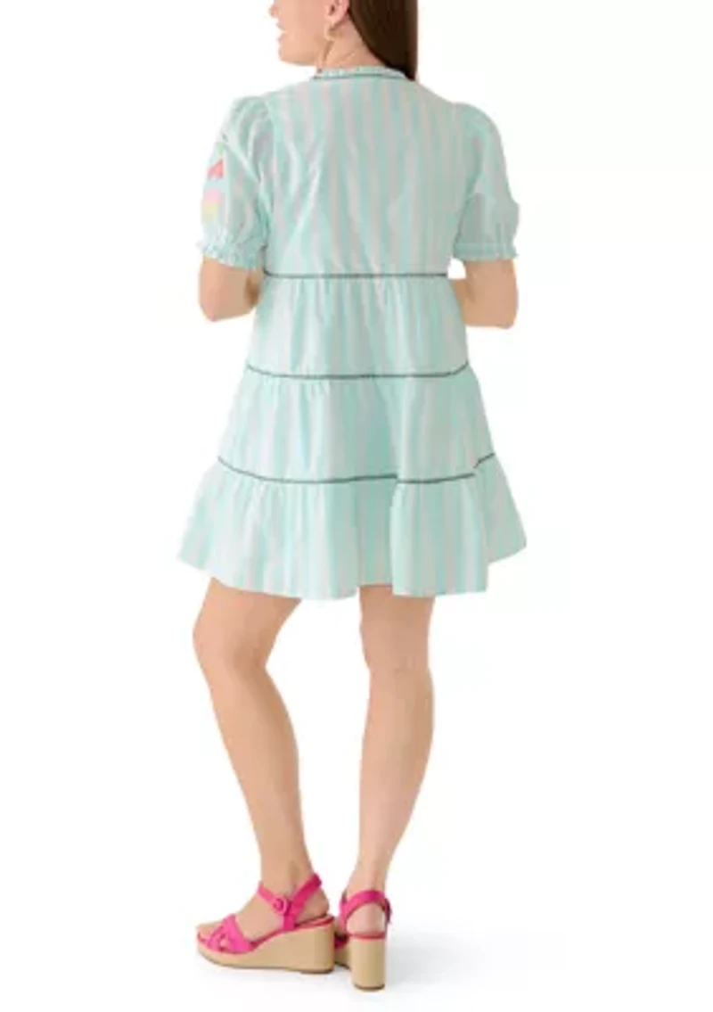 Petite Embroidered Tiered Mini Dress