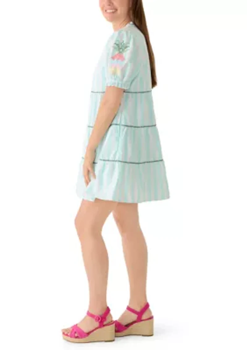 Petite Embroidered Tiered Mini Dress