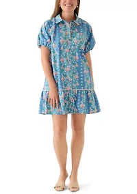 Petite Short Sleeve Flounce Shirt Dress