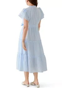 Petite Double Flutter Sleeve Belted Maxi Dress