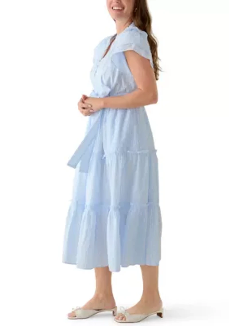 Petite Double Flutter Sleeve Belted Maxi Dress