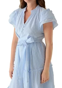 Petite Double Flutter Sleeve Belted Maxi Dress