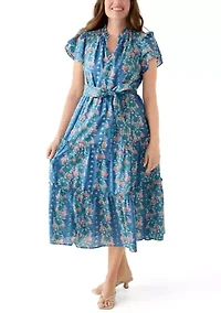 Petite Double Flutter Sleeve Belted Maxi Dress